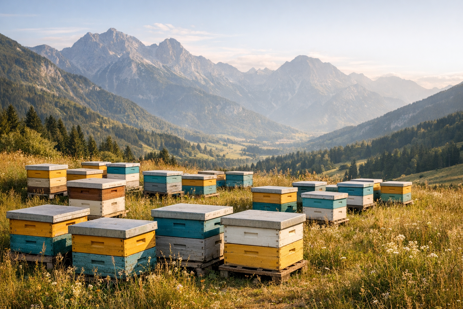 Mountain apiary with beehives